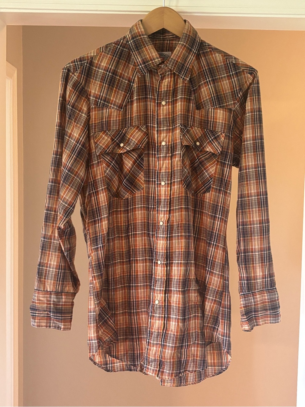 Levi's Men's Plaid Button-Down Shirt in Orange, Navy, and Cream
